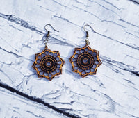 Round Drop Earrings | Mandala | Wooden Jewelry | Laser Cut