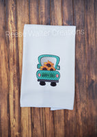 Happy Fall | Kitchen Towel | Old Truck | Sunflowers | Waffle Weave Towel | Kitchen Decor