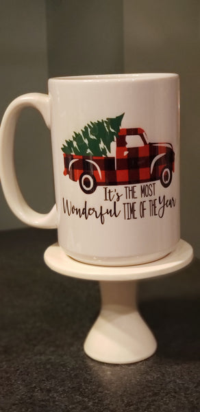 Red Truck  Mug | Merry Christmas | Most Wonderful Time of the Year| Christmas Cup | Buffalo Plaid