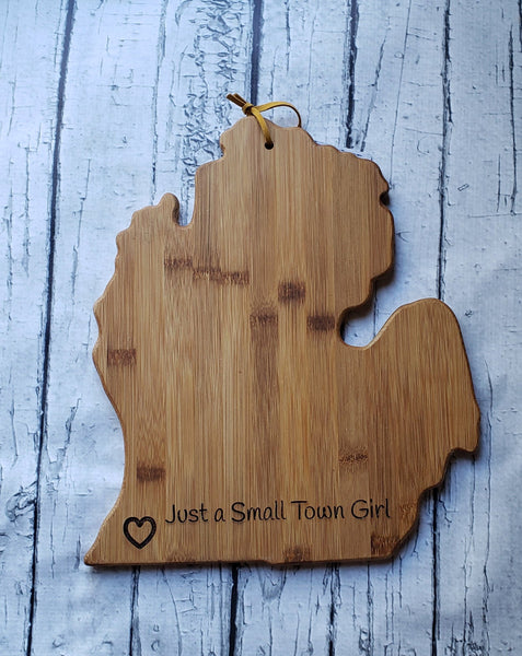 Michigan Shaped Cutting Board | Personalized | Bamboo | Laser Engraved | Small Town Girl