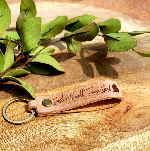 Leather Key Ring | Small Town Girl | Michigan | Grad Gift | Laser Engraved