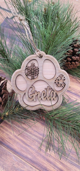 Double Layered Dog Paw Ornament | Christmas Ornament | Laser Cut