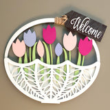 Tulip Basket Door Hanger | 3D Flowers | Door Hanger | Spring Decor | Laser