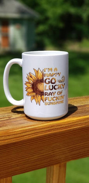 Happy Go Lucky Ray of Fucking Sunshine|Funny Coffee Cup|Coffee Mug|Co-worker Gift|Swearing