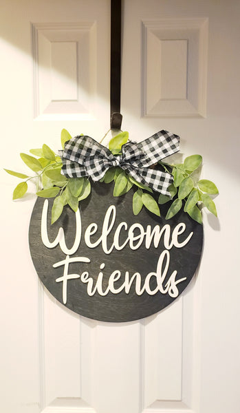 Welcome Friends | Door Hanger | Farmhouse Decor | Buffalo Plaid | Laser | 3D